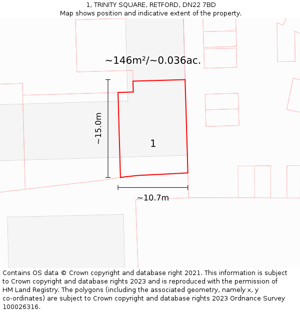 1, TRINITY SQUARE, RETFORD, DN22 7BD: Plot and title map