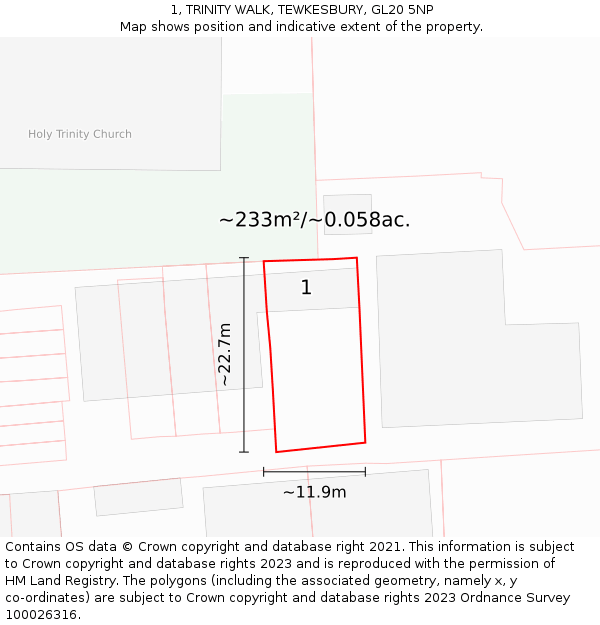 1, TRINITY WALK, TEWKESBURY, GL20 5NP: Plot and title map