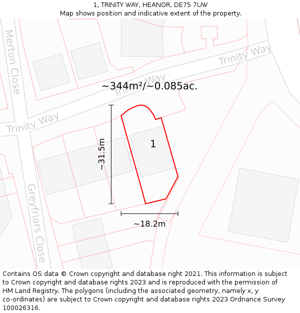 1, TRINITY WAY, HEANOR, DE75 7UW: Plot and title map