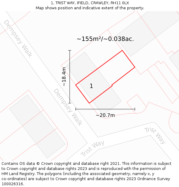 1, TRIST WAY, IFIELD, CRAWLEY, RH11 0LX: Plot and title map