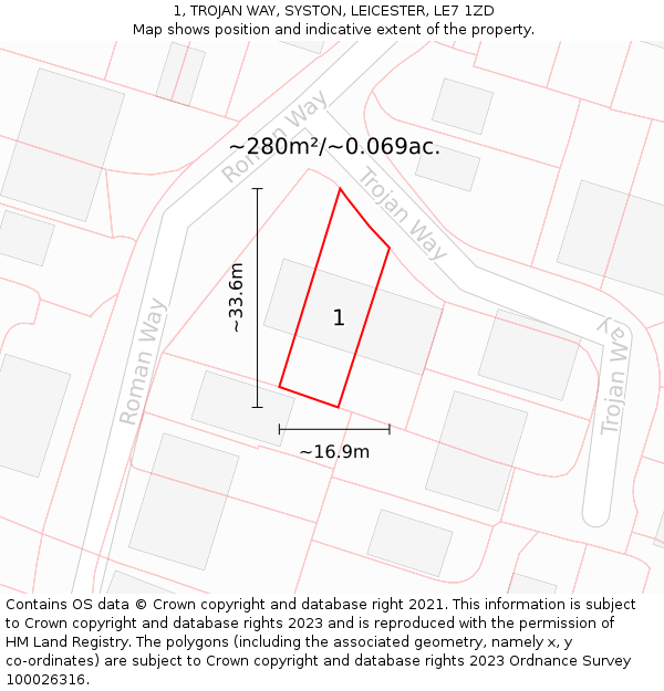 1, TROJAN WAY, SYSTON, LEICESTER, LE7 1ZD: Plot and title map