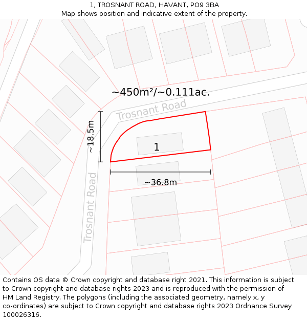 1, TROSNANT ROAD, HAVANT, PO9 3BA: Plot and title map