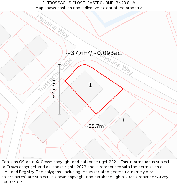 1, TROSSACHS CLOSE, EASTBOURNE, BN23 8HA: Plot and title map