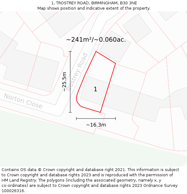 1, TROSTREY ROAD, BIRMINGHAM, B30 3NE: Plot and title map