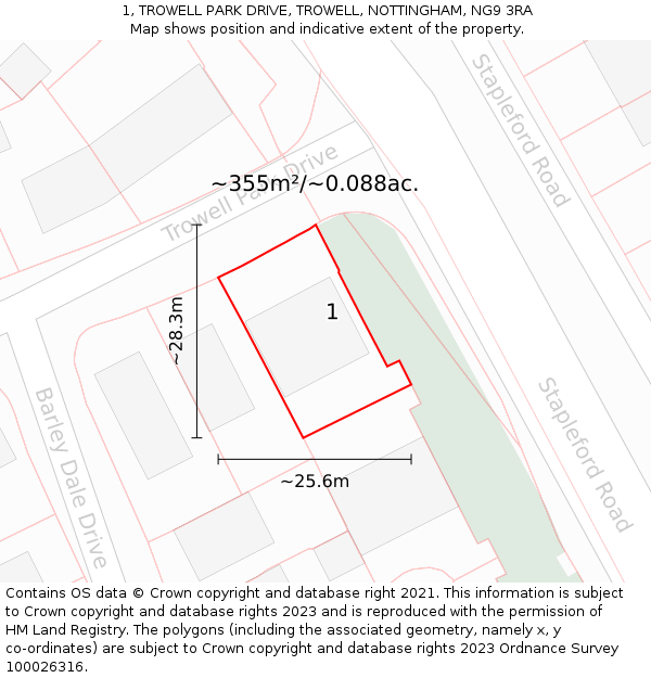 1, TROWELL PARK DRIVE, TROWELL, NOTTINGHAM, NG9 3RA: Plot and title map