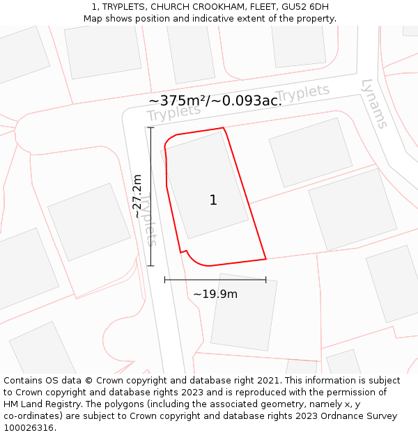 1, TRYPLETS, CHURCH CROOKHAM, FLEET, GU52 6DH: Plot and title map