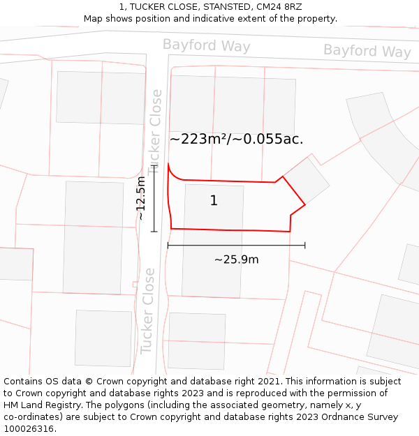 1, TUCKER CLOSE, STANSTED, CM24 8RZ: Plot and title map