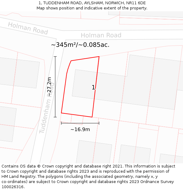 1, TUDDENHAM ROAD, AYLSHAM, NORWICH, NR11 6DE: Plot and title map