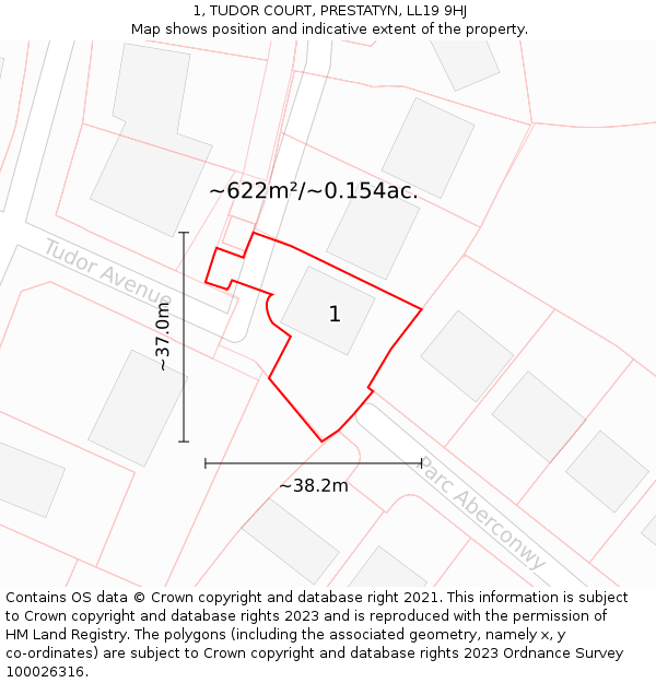 1, TUDOR COURT, PRESTATYN, LL19 9HJ: Plot and title map
