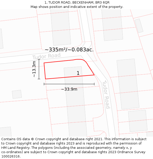 1, TUDOR ROAD, BECKENHAM, BR3 6QR: Plot and title map