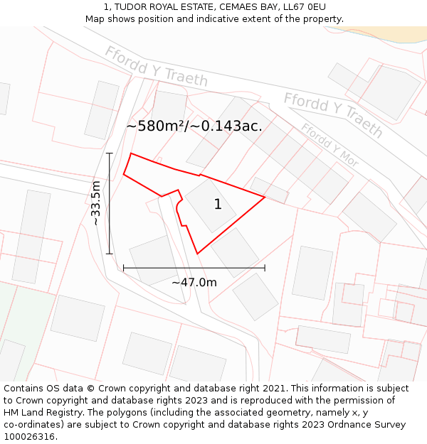 1, TUDOR ROYAL ESTATE, CEMAES BAY, LL67 0EU: Plot and title map