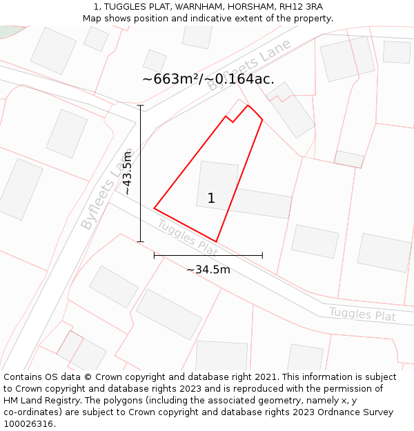 1, TUGGLES PLAT, WARNHAM, HORSHAM, RH12 3RA: Plot and title map