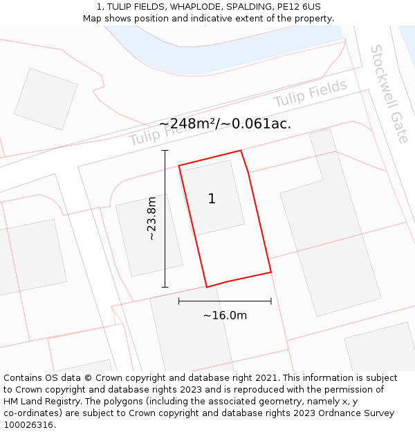 1, TULIP FIELDS, WHAPLODE, SPALDING, PE12 6US: Plot and title map