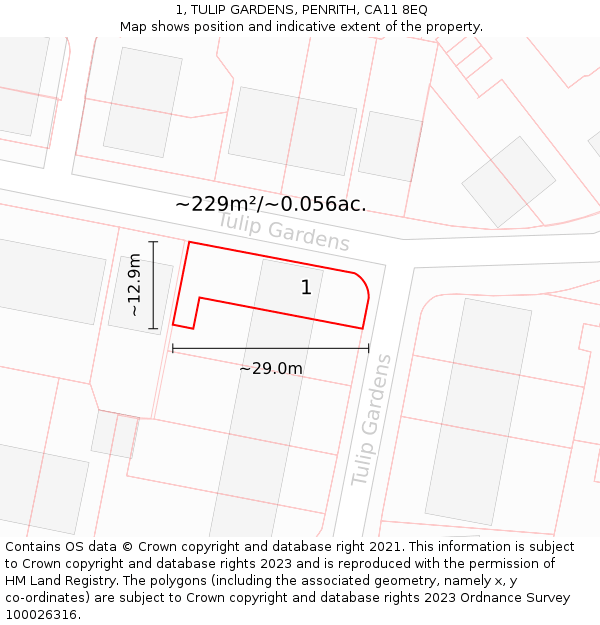 1, TULIP GARDENS, PENRITH, CA11 8EQ: Plot and title map