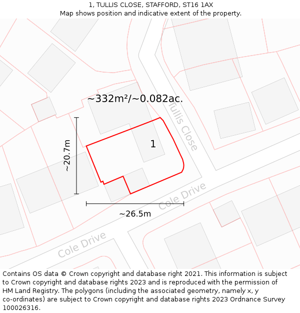 1, TULLIS CLOSE, STAFFORD, ST16 1AX: Plot and title map
