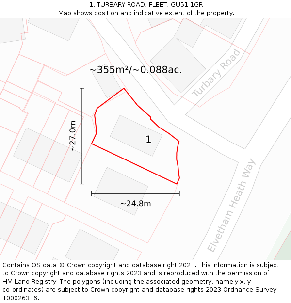 1, TURBARY ROAD, FLEET, GU51 1GR: Plot and title map