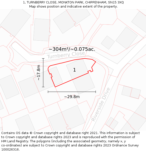 1, TURNBERRY CLOSE, MONKTON PARK, CHIPPENHAM, SN15 3XQ: Plot and title map