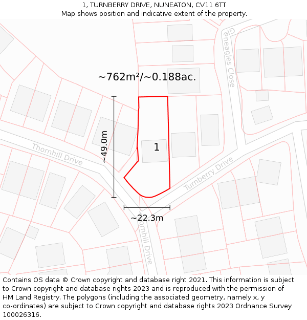1, TURNBERRY DRIVE, NUNEATON, CV11 6TT: Plot and title map