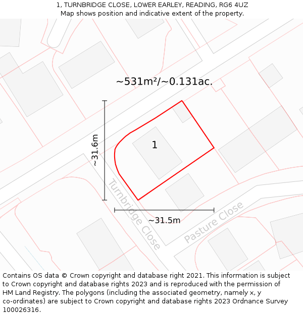 1, TURNBRIDGE CLOSE, LOWER EARLEY, READING, RG6 4UZ: Plot and title map