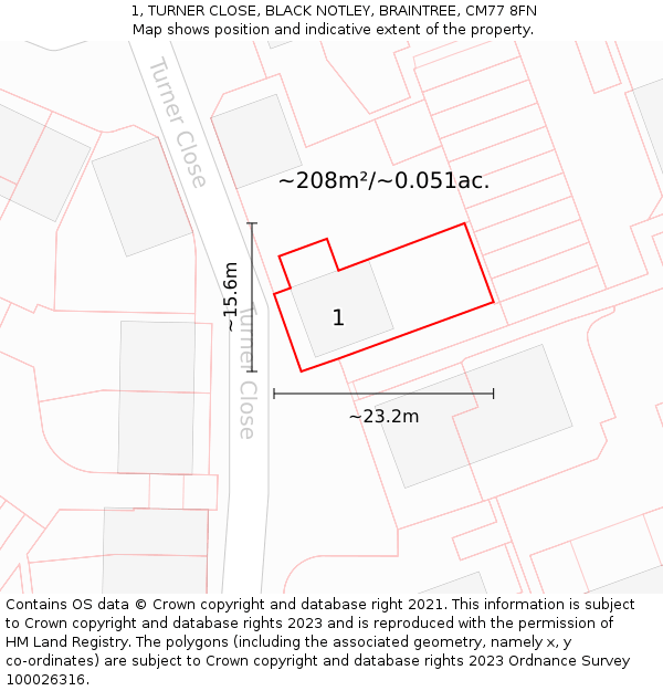 1, TURNER CLOSE, BLACK NOTLEY, BRAINTREE, CM77 8FN: Plot and title map