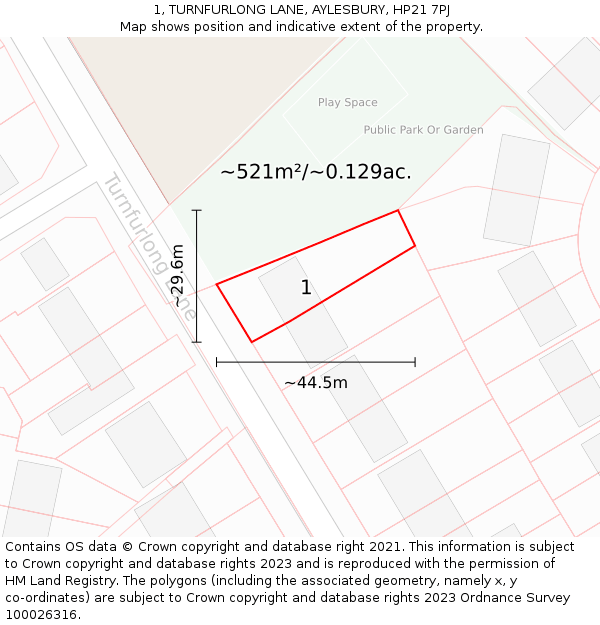 1, TURNFURLONG LANE, AYLESBURY, HP21 7PJ: Plot and title map