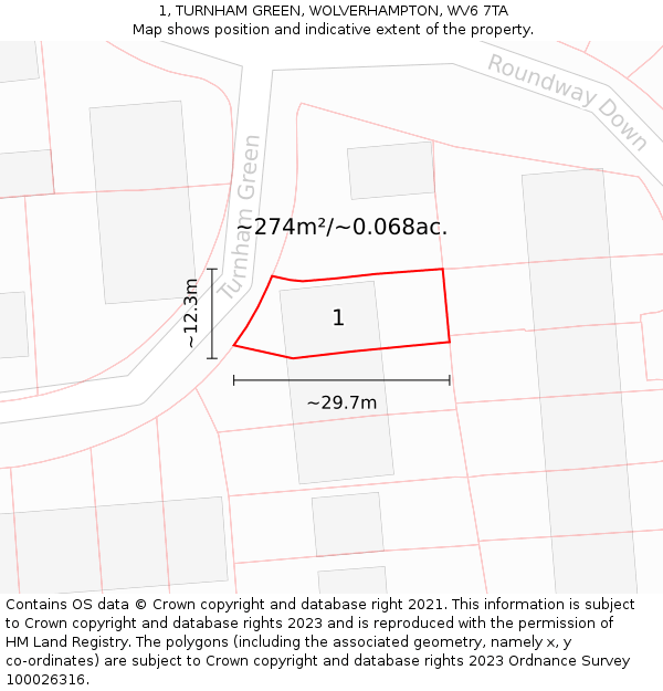 1, TURNHAM GREEN, WOLVERHAMPTON, WV6 7TA: Plot and title map