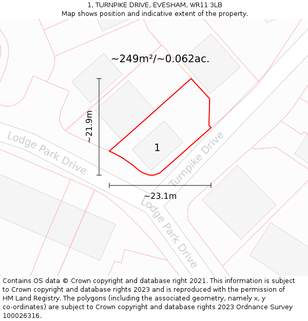 1, TURNPIKE DRIVE, EVESHAM, WR11 3LB: Plot and title map