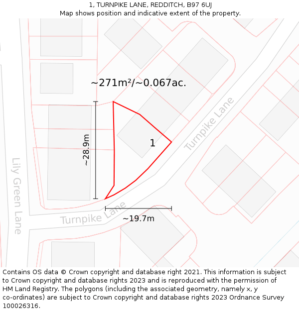 1, TURNPIKE LANE, REDDITCH, B97 6UJ: Plot and title map