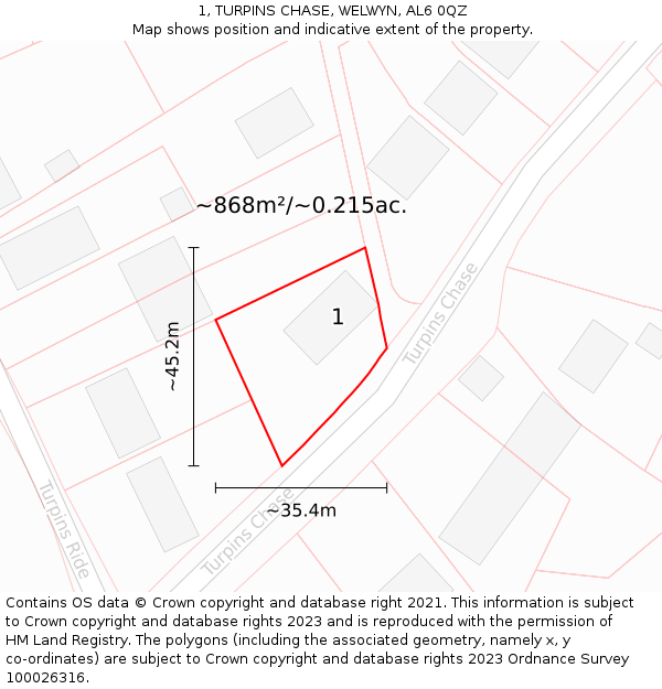 1, TURPINS CHASE, WELWYN, AL6 0QZ: Plot and title map