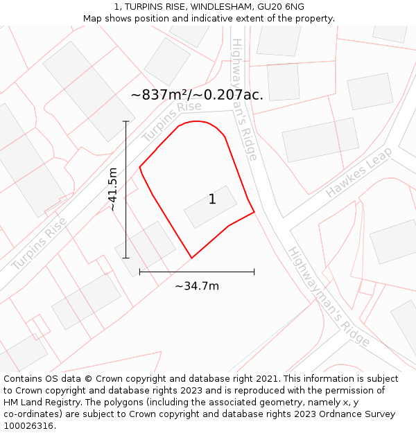 1, TURPINS RISE, WINDLESHAM, GU20 6NG: Plot and title map