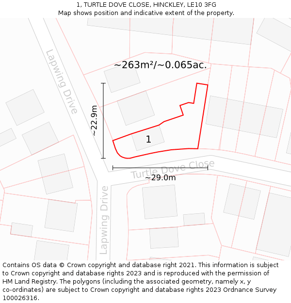 1, TURTLE DOVE CLOSE, HINCKLEY, LE10 3FG: Plot and title map