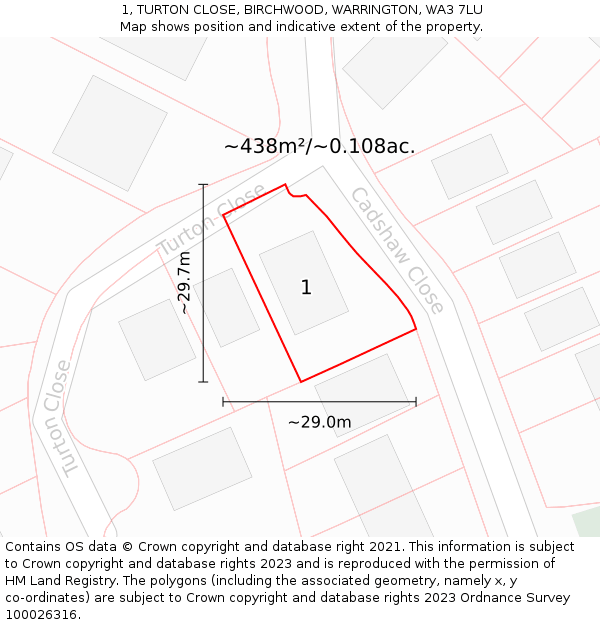 1, TURTON CLOSE, BIRCHWOOD, WARRINGTON, WA3 7LU: Plot and title map