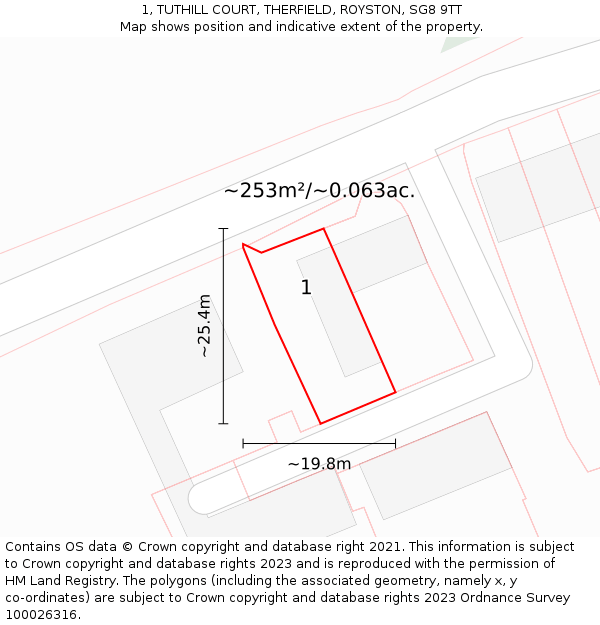 1, TUTHILL COURT, THERFIELD, ROYSTON, SG8 9TT: Plot and title map