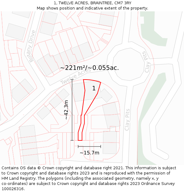 1, TWELVE ACRES, BRAINTREE, CM7 3RY: Plot and title map