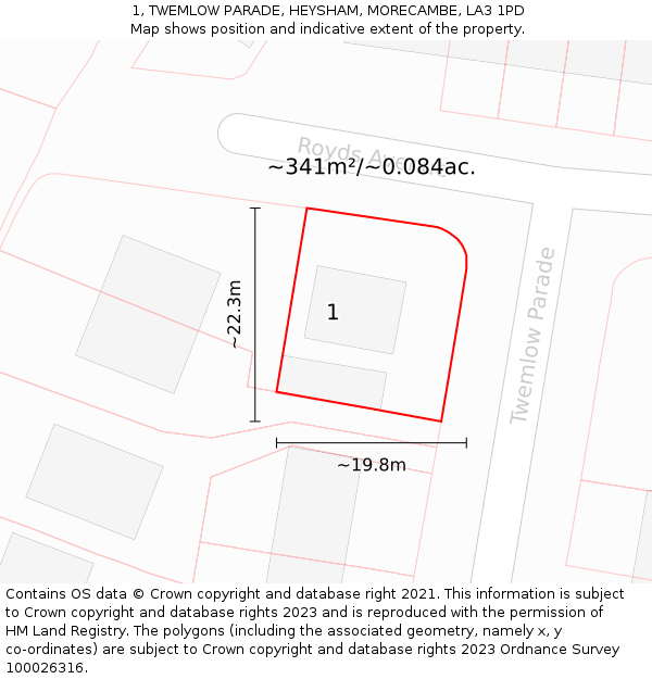 1, TWEMLOW PARADE, HEYSHAM, MORECAMBE, LA3 1PD: Plot and title map