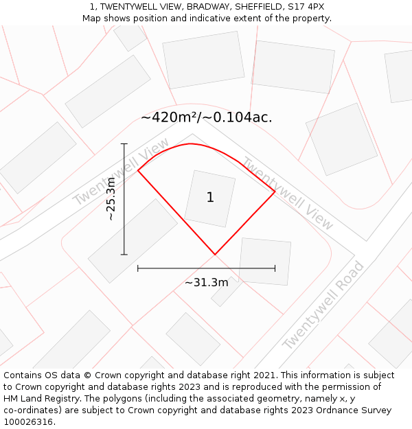 1, TWENTYWELL VIEW, BRADWAY, SHEFFIELD, S17 4PX: Plot and title map