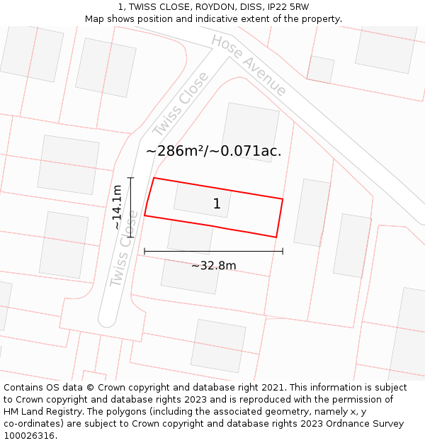 1, TWISS CLOSE, ROYDON, DISS, IP22 5RW: Plot and title map