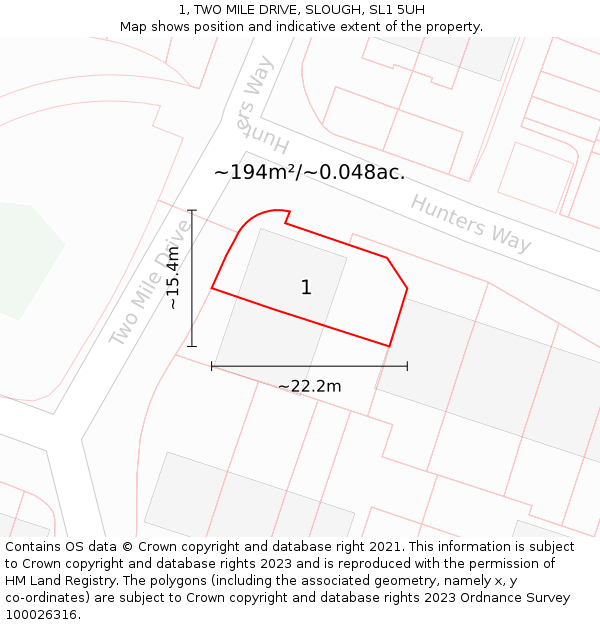 1, TWO MILE DRIVE, SLOUGH, SL1 5UH: Plot and title map