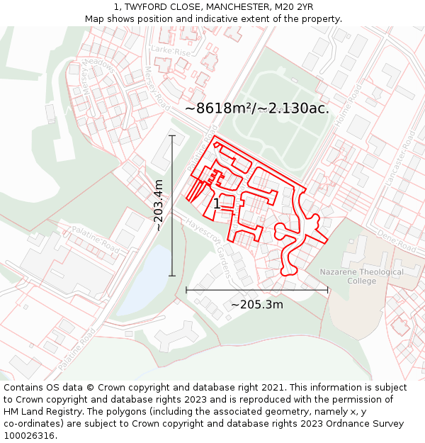 1, TWYFORD CLOSE, MANCHESTER, M20 2YR: Plot and title map