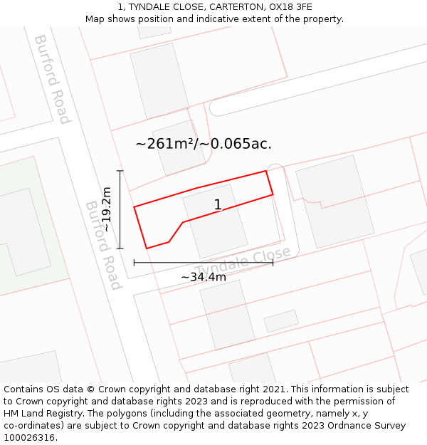 1, TYNDALE CLOSE, CARTERTON, OX18 3FE: Plot and title map