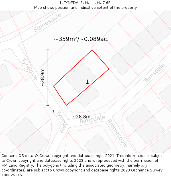 1, TYNEDALE, HULL, HU7 6EL: Plot and title map