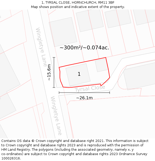 1, TYRSAL CLOSE, HORNCHURCH, RM11 3BF: Plot and title map