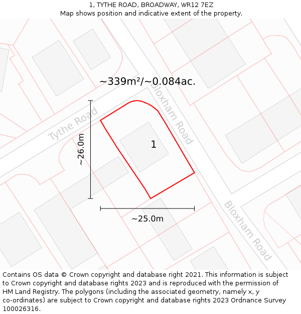 1, TYTHE ROAD, BROADWAY, WR12 7EZ: Plot and title map