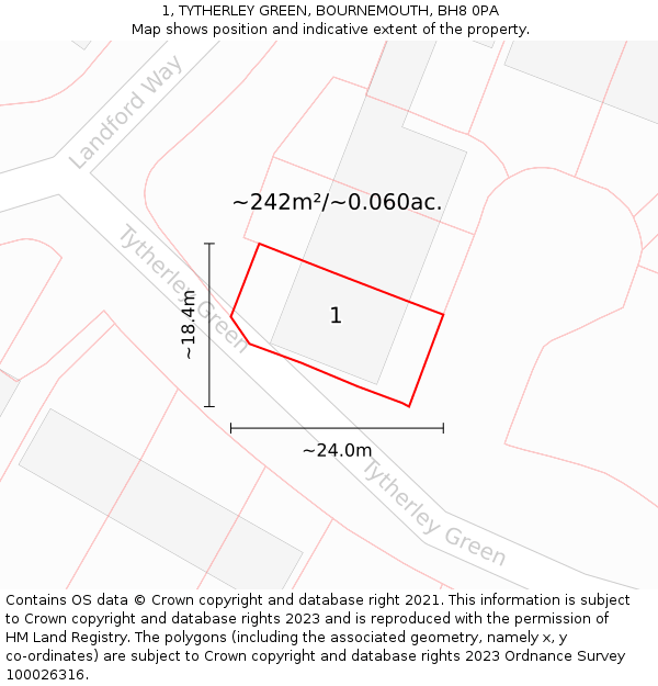 1, TYTHERLEY GREEN, BOURNEMOUTH, BH8 0PA: Plot and title map
