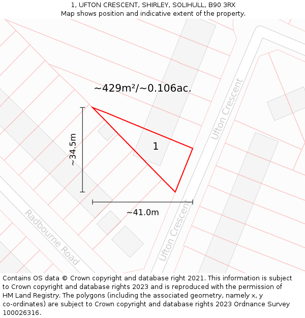 1, UFTON CRESCENT, SHIRLEY, SOLIHULL, B90 3RX: Plot and title map