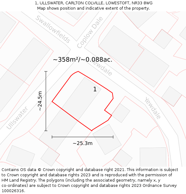 1, ULLSWATER, CARLTON COLVILLE, LOWESTOFT, NR33 8WG: Plot and title map