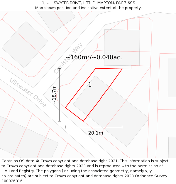 1, ULLSWATER DRIVE, LITTLEHAMPTON, BN17 6SS: Plot and title map