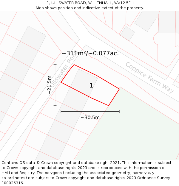 1, ULLSWATER ROAD, WILLENHALL, WV12 5FH: Plot and title map
