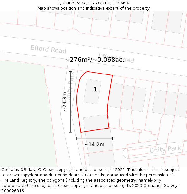 1, UNITY PARK, PLYMOUTH, PL3 6NW: Plot and title map