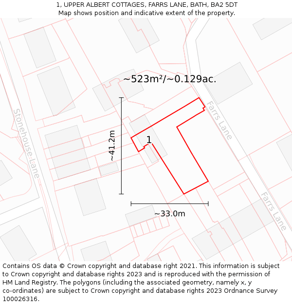 1, UPPER ALBERT COTTAGES, FARRS LANE, BATH, BA2 5DT: Plot and title map